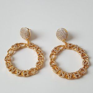 Authentic Chanel CC Gold & Crystal Hoop Earrings